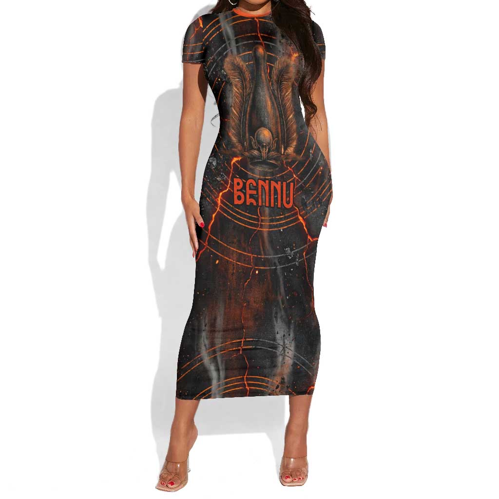 Bennu Short Sleeve Bodycon Dress Ancient Egyptian Lava Crack Texture, Phoenix Firebird and Reborn from Chaos - Wonder Print Shop