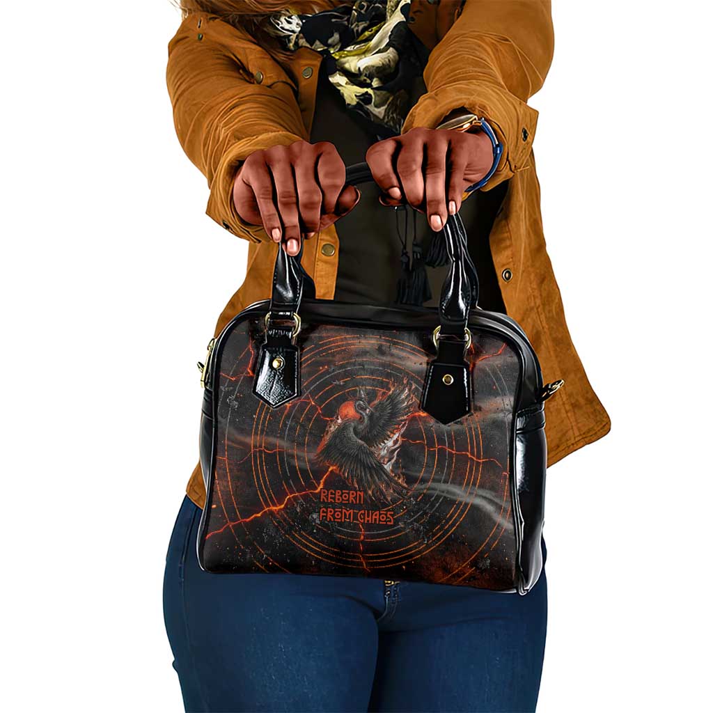 Bennu Shoulder Handbag Ancient Egyptian Lava Crack Texture, Phoenix Firebird and Reborn from Chaos - Wonder Print Shop