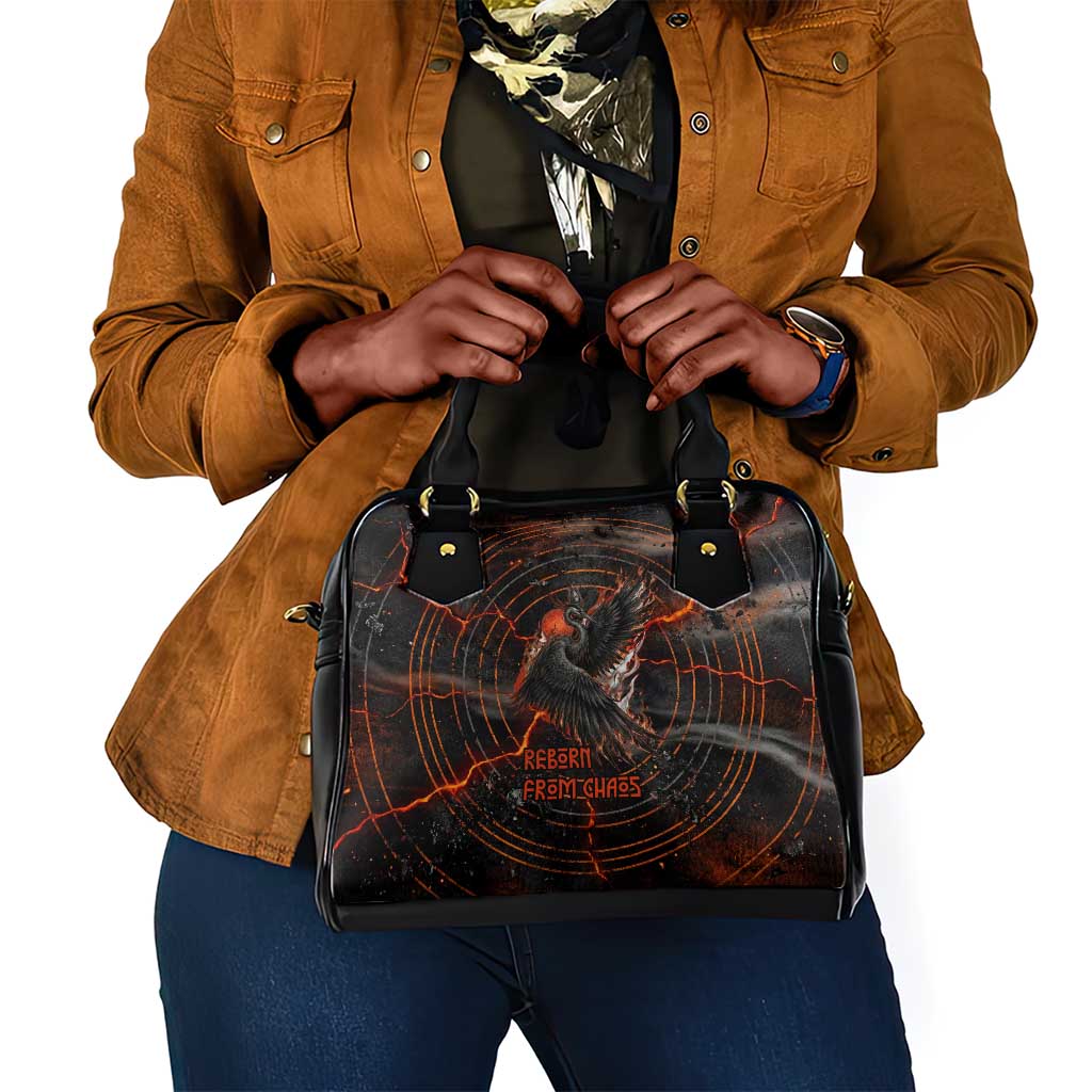 Bennu Shoulder Handbag Ancient Egyptian Lava Crack Texture, Phoenix Firebird and Reborn from Chaos - Wonder Print Shop