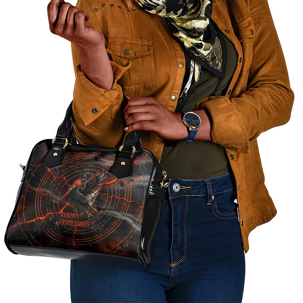 Bennu Shoulder Handbag Ancient Egyptian Lava Crack Texture, Phoenix Firebird and Reborn from Chaos - Wonder Print Shop
