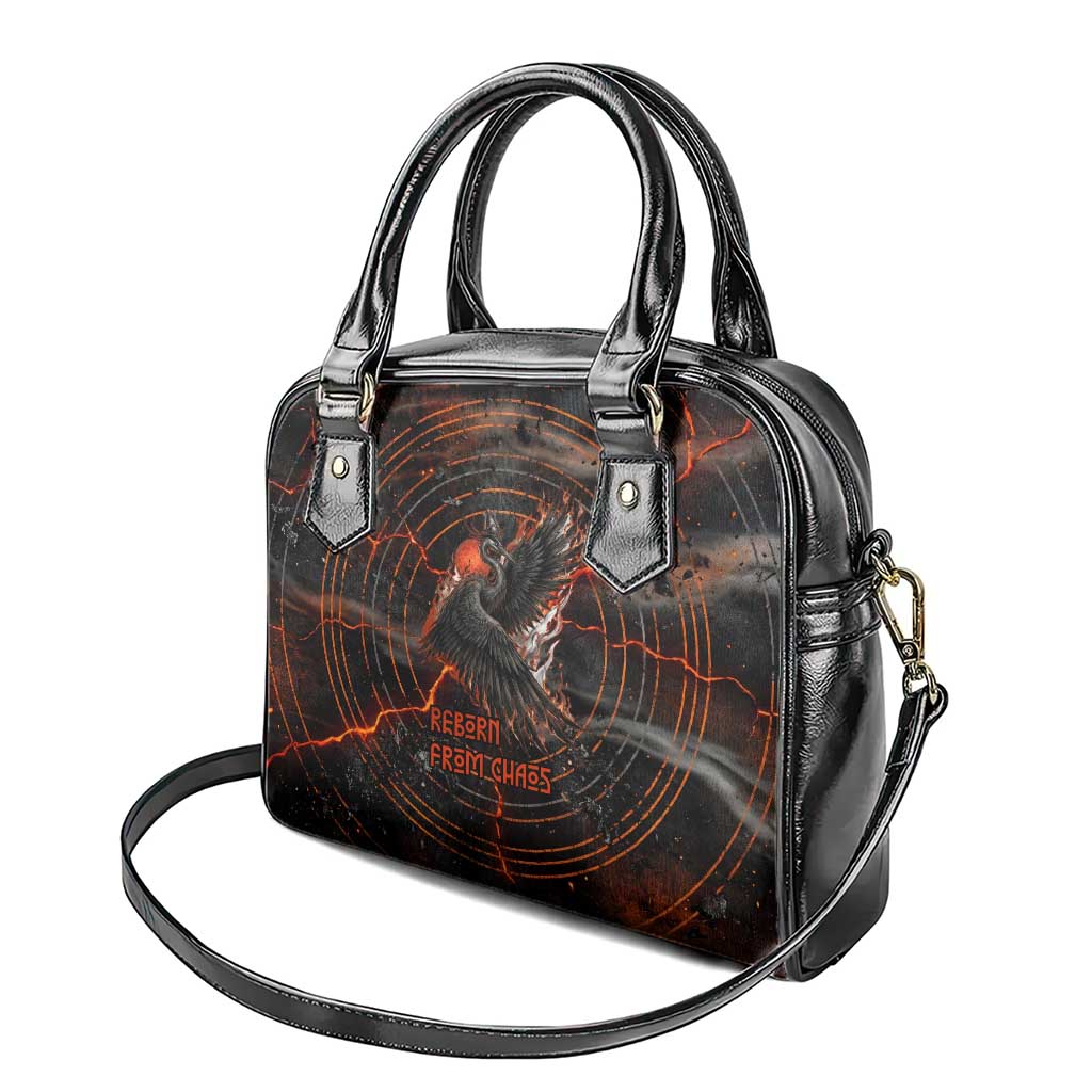Bennu Shoulder Handbag Ancient Egyptian Lava Crack Texture, Phoenix Firebird and Reborn from Chaos - Wonder Print Shop