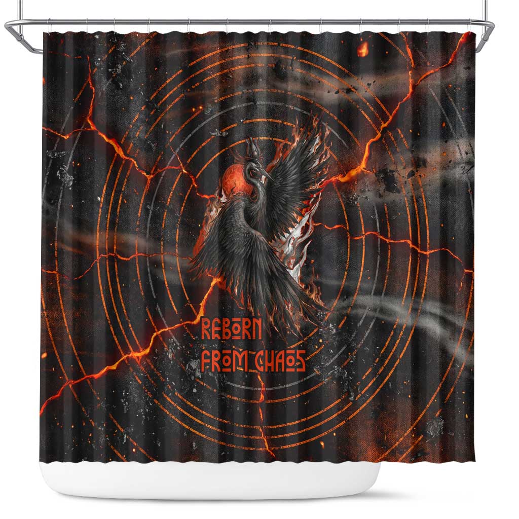 Bennu Shower Curtain Ancient Egyptian Lava Crack Texture, Phoenix Firebird and Reborn from Chaos - Wonder Print Shop