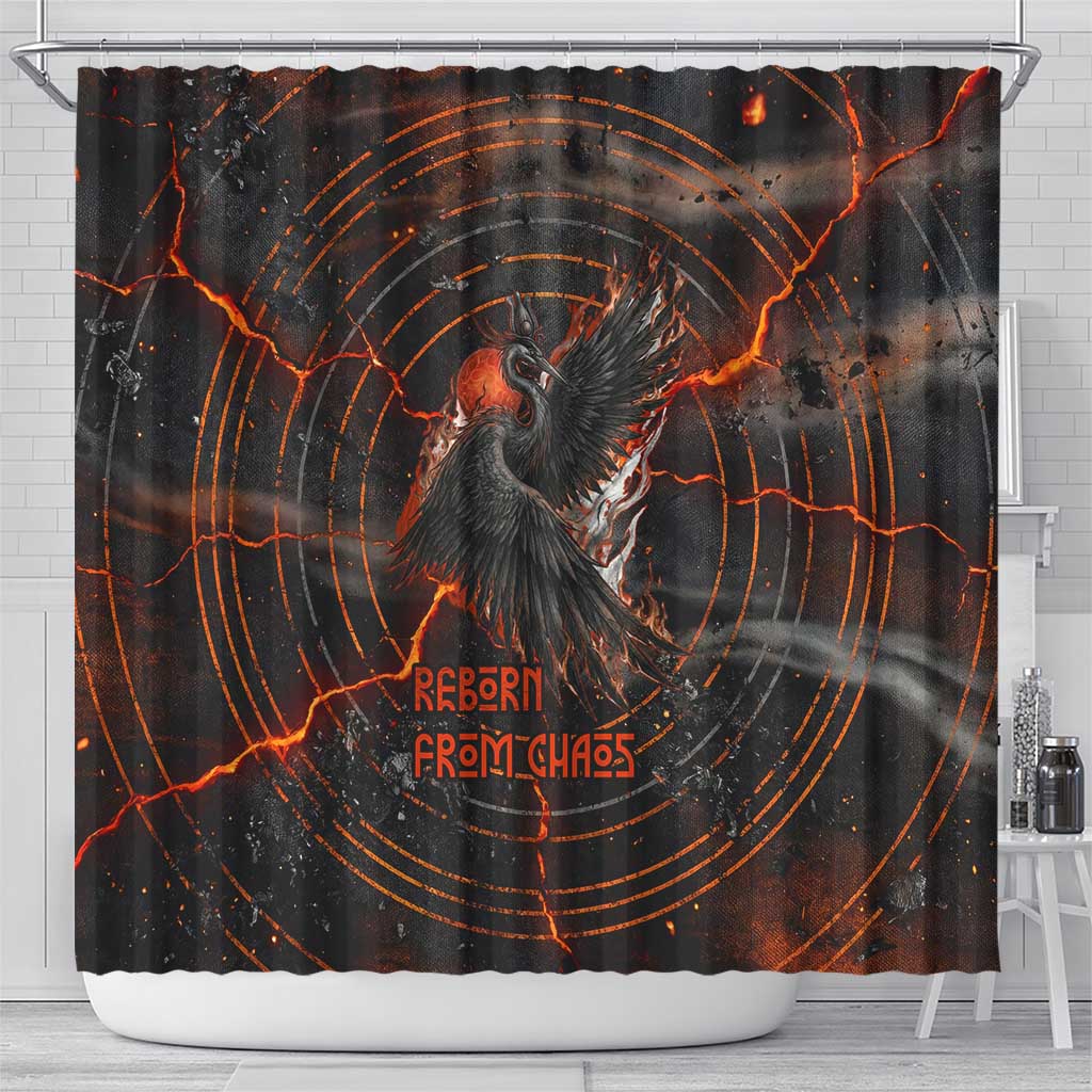 Bennu Shower Curtain Ancient Egyptian Lava Crack Texture, Phoenix Firebird and Reborn from Chaos - Wonder Print Shop