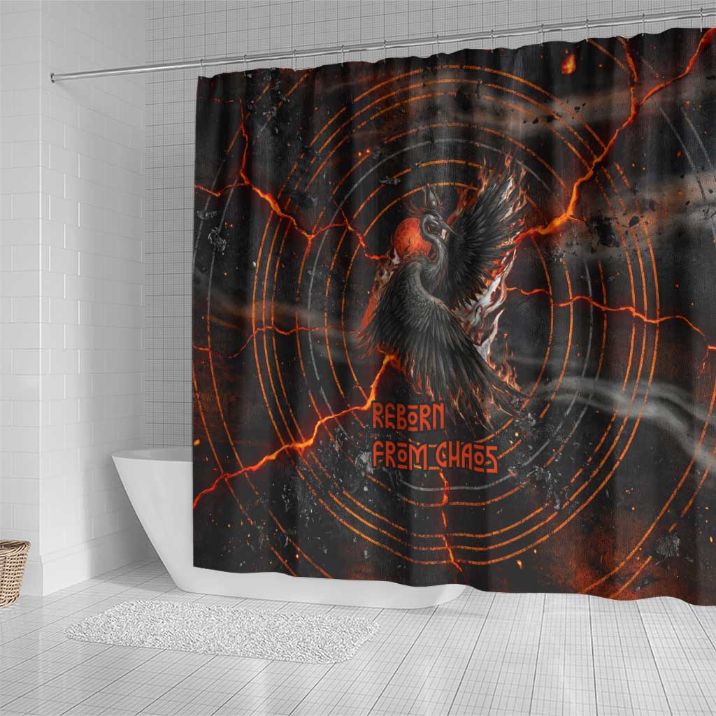 Bennu Shower Curtain Ancient Egyptian Lava Crack Texture, Phoenix Firebird and Reborn from Chaos - Wonder Print Shop
