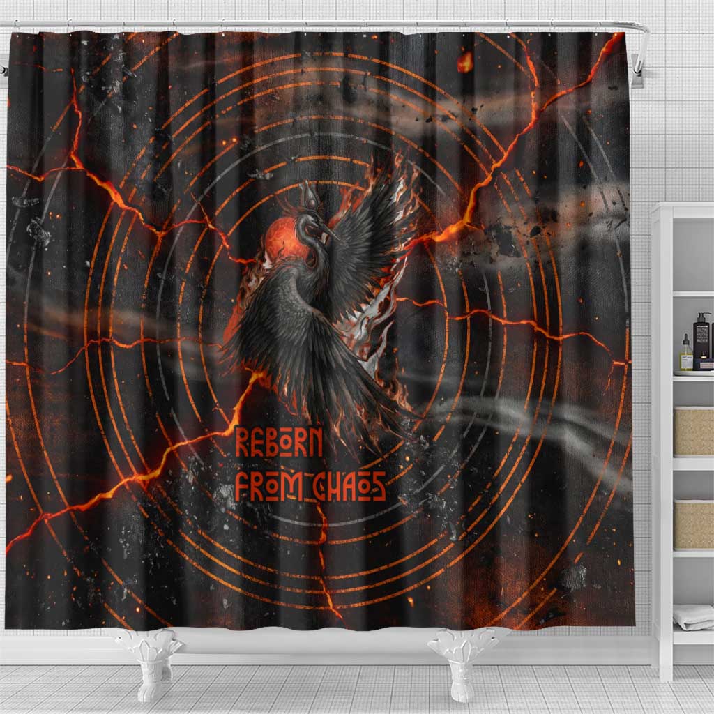 Bennu Shower Curtain Ancient Egyptian Lava Crack Texture, Phoenix Firebird and Reborn from Chaos - Wonder Print Shop