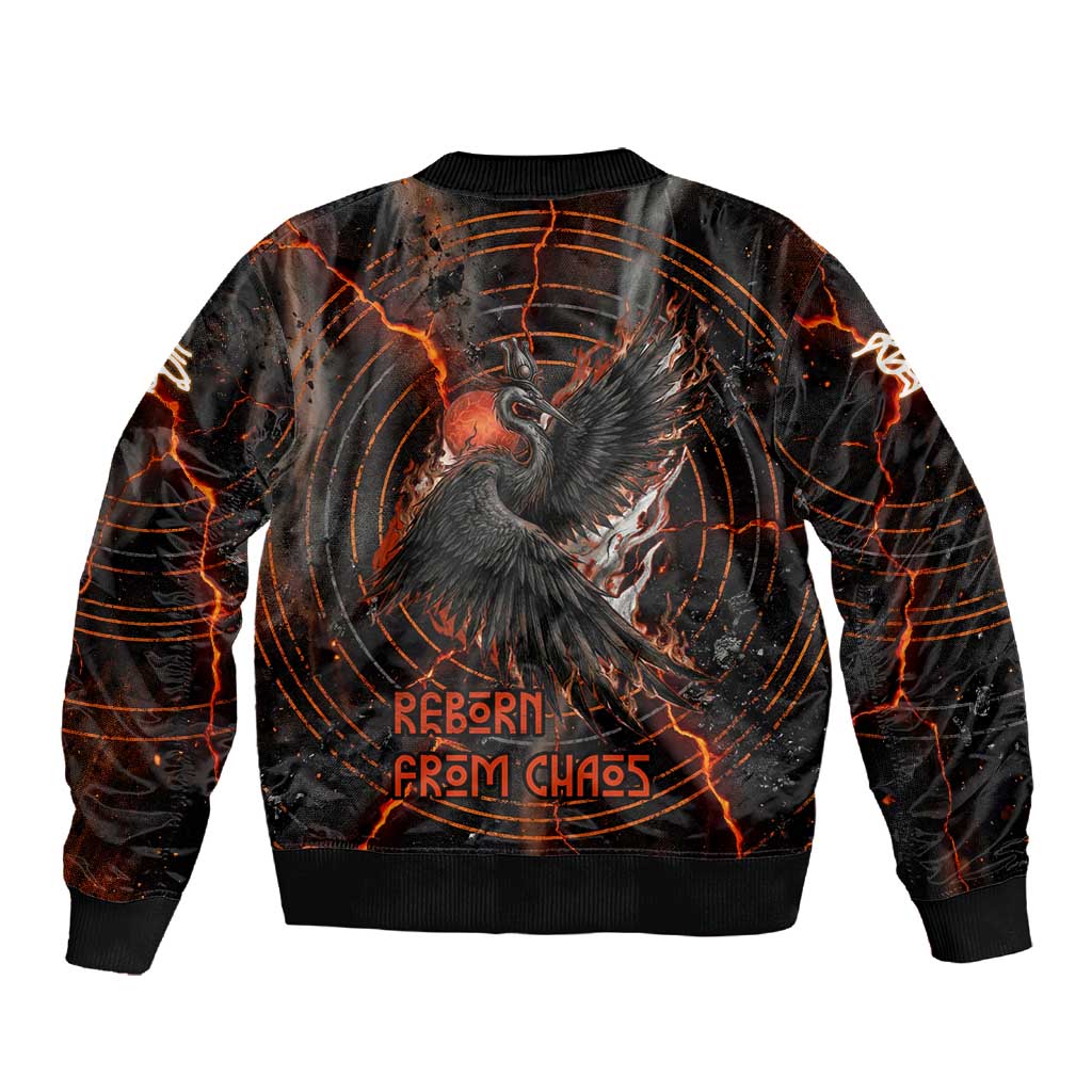 Bennu Sleeve Zip Bomber Jacket Ancient Egyptian Lava Crack Texture, Phoenix Firebird and Reborn from Chaos - Wonder Print Shop