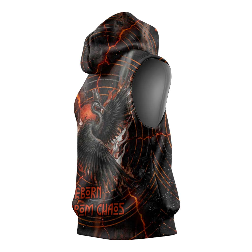 Bennu Sleeveless Hoodie Ancient Egyptian Lava Crack Texture, Phoenix Firebird and Reborn from Chaos - Wonder Print Shop
