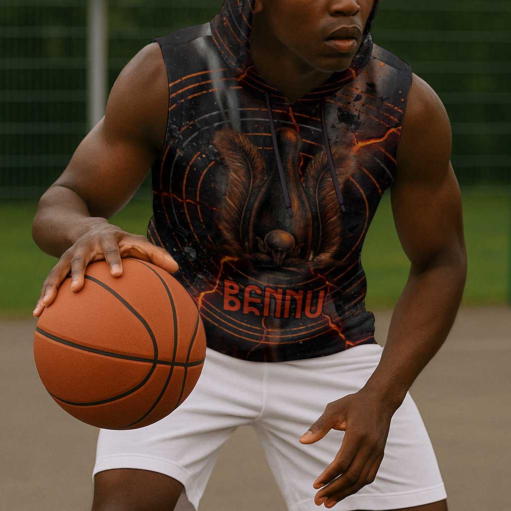 Bennu Sleeveless Hoodie Ancient Egyptian Lava Crack Texture, Phoenix Firebird and Reborn from Chaos - Wonder Print Shop