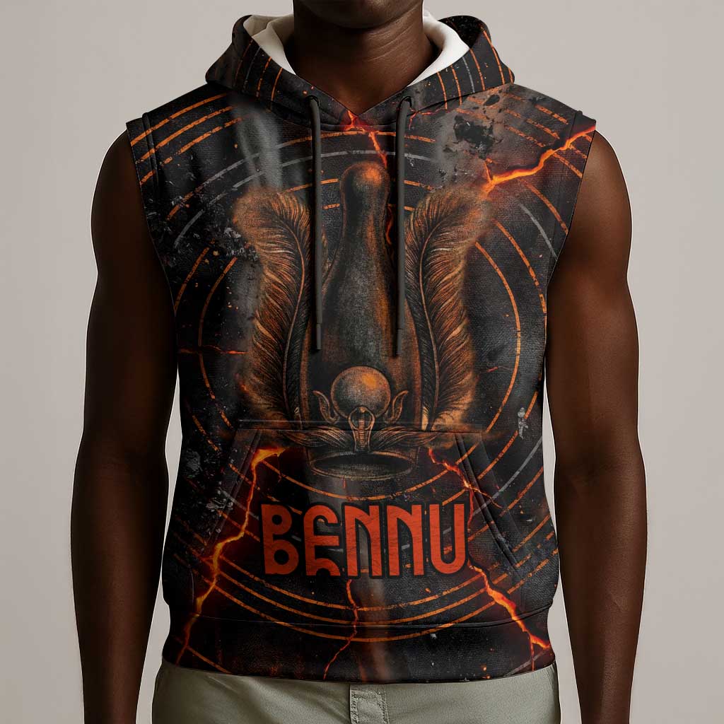 Bennu Sleeveless Hoodie Ancient Egyptian Lava Crack Texture, Phoenix Firebird and Reborn from Chaos - Wonder Print Shop