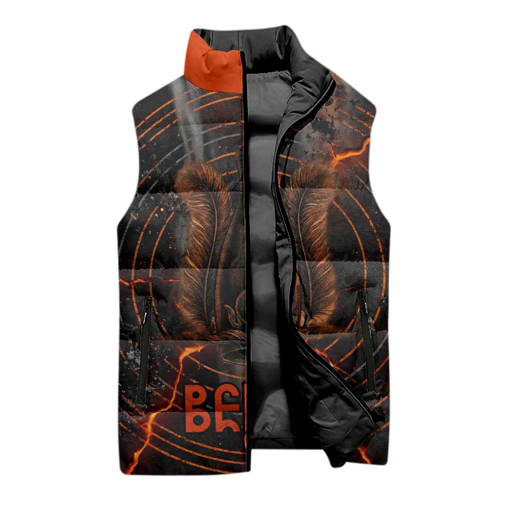 Bennu Sleeveless Puffer Jacket Ancient Egyptian Lava Crack Texture, Phoenix Firebird and Reborn from Chaos - Wonder Print Shop