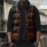 Bennu Sleeveless Puffer Jacket Ancient Egyptian Lava Crack Texture, Phoenix Firebird and Reborn from Chaos - Wonder Print Shop