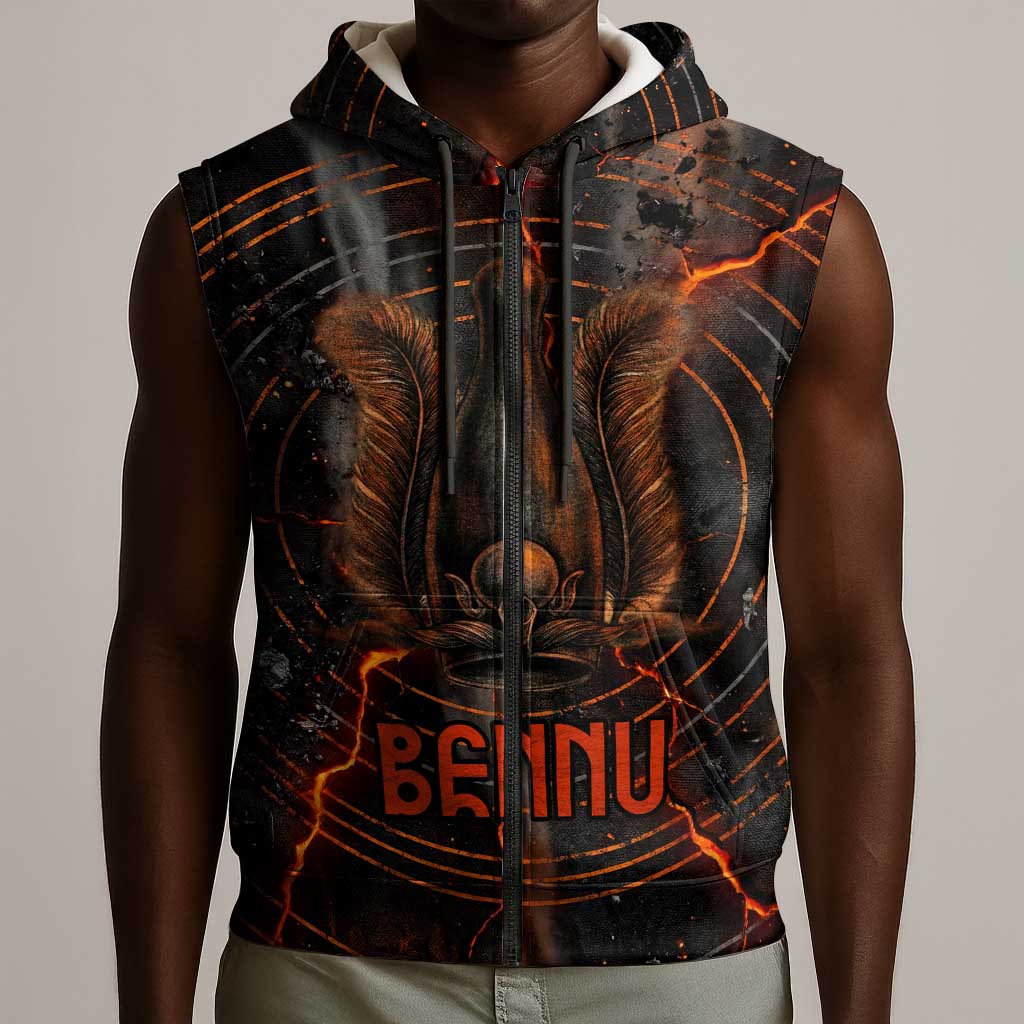 Bennu Sleeveless Zip Hoodie Ancient Egyptian Lava Crack Texture, Phoenix Firebird and Reborn from Chaos - Wonder Print Shop