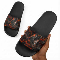 Bennu Slide Sandals Ancient Egyptian Lava Crack Texture, Phoenix Firebird and Reborn from Chaos - Wonder Print Shop