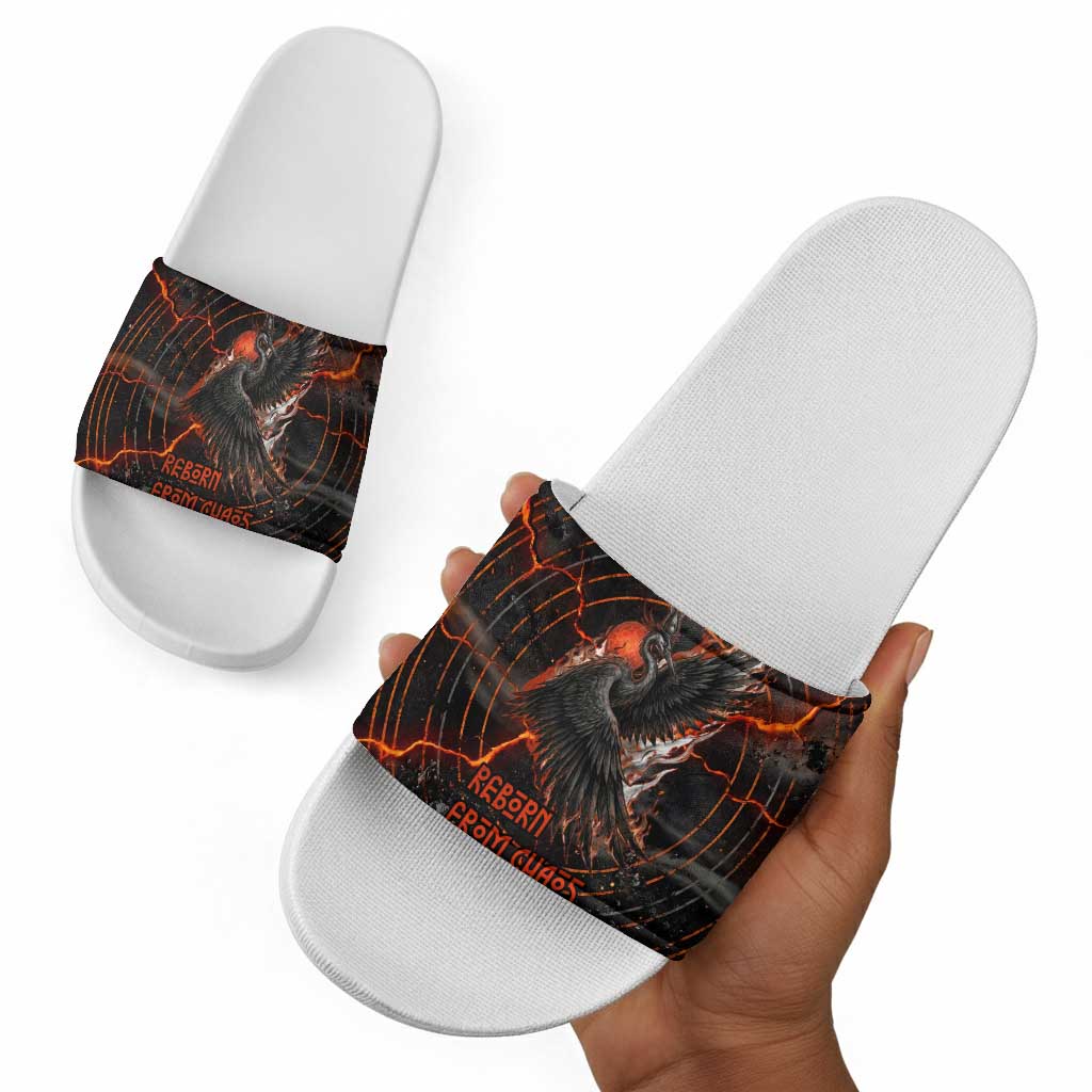 Bennu Slide Sandals Ancient Egyptian Lava Crack Texture, Phoenix Firebird and Reborn from Chaos - Wonder Print Shop