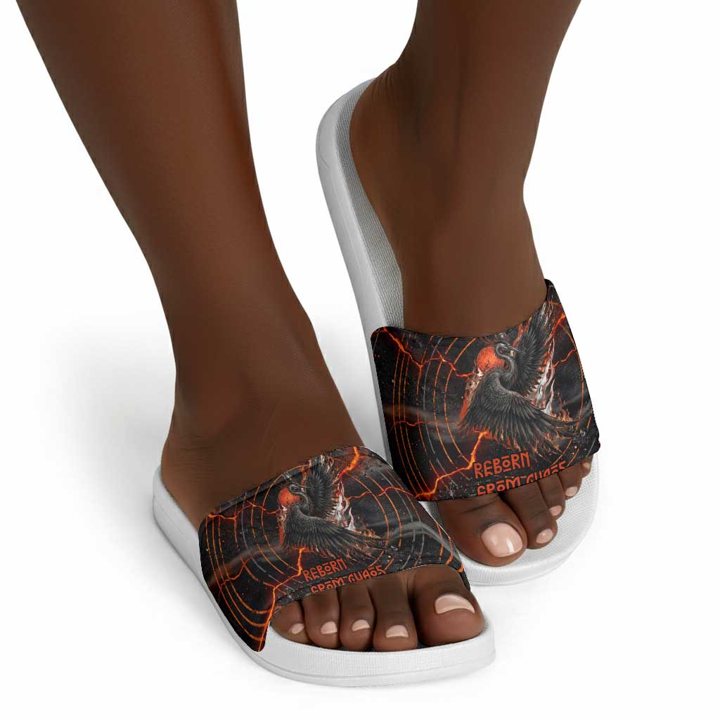 Bennu Slide Sandals Ancient Egyptian Lava Crack Texture, Phoenix Firebird and Reborn from Chaos - Wonder Print Shop