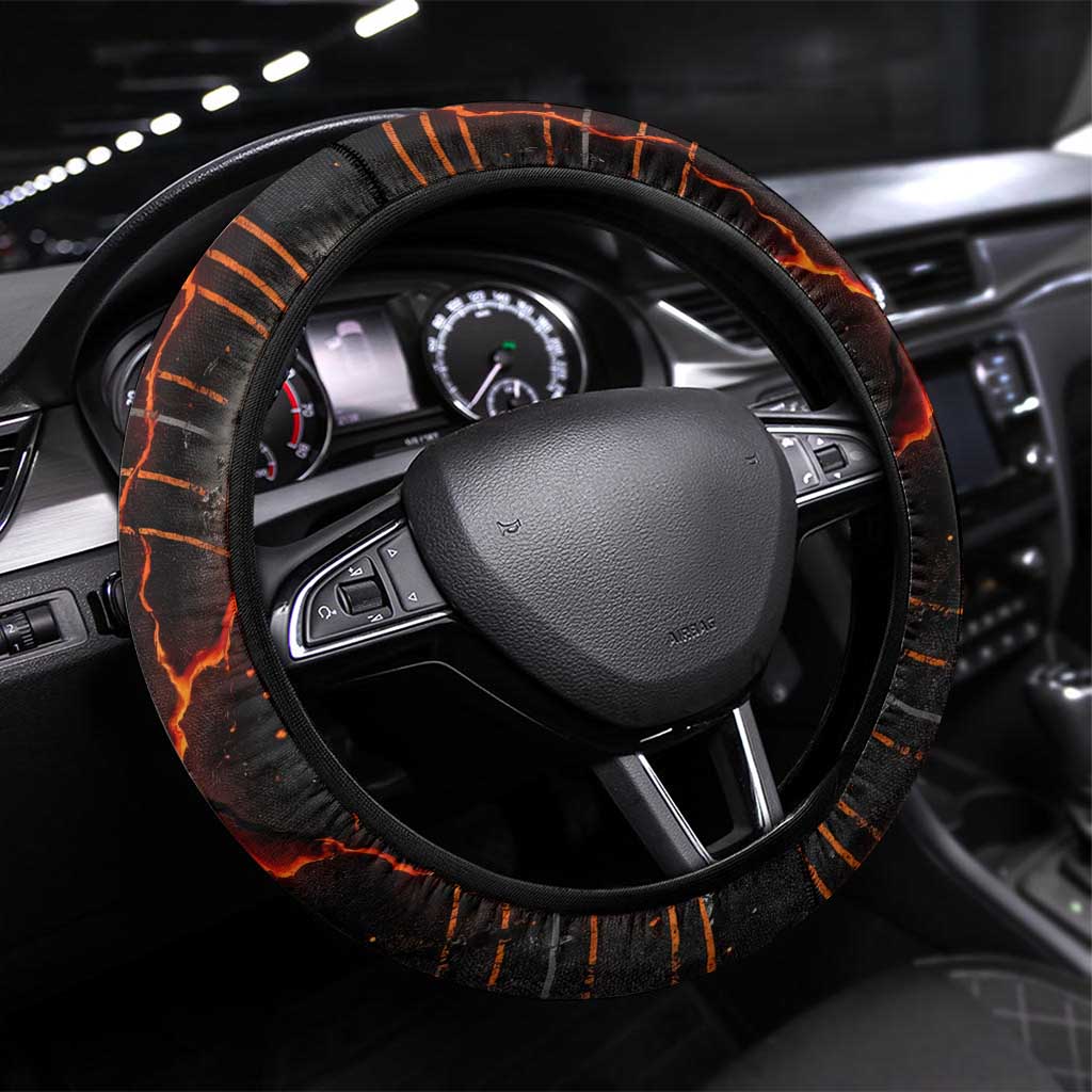 Bennu Steering Wheel Cover Ancient Egyptian Lava Crack Texture, Phoenix Firebird and Reborn from Chaos - Wonder Print Shop