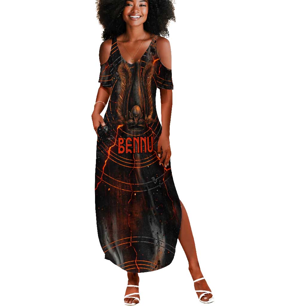 Bennu Summer Maxi Dress Ancient Egyptian Lava Crack Texture, Phoenix Firebird and Reborn from Chaos - Wonder Print Shop