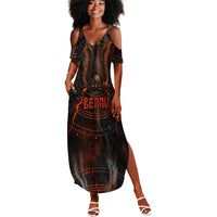 Bennu Summer Maxi Dress Ancient Egyptian Lava Crack Texture, Phoenix Firebird and Reborn from Chaos - Wonder Print Shop