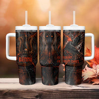 Bennu Tumbler With Handle Ancient Egyptian Lava Crack Texture, Phoenix Firebird and Reborn from Chaos - Wonder Print Shop
