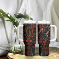Bennu Tumbler With Handle Ancient Egyptian Lava Crack Texture, Phoenix Firebird and Reborn from Chaos - Wonder Print Shop