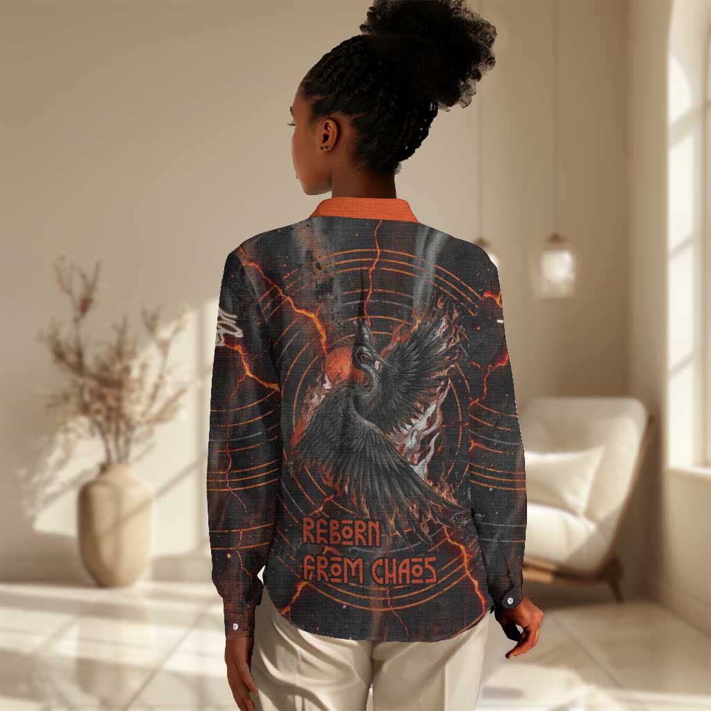 Bennu Women Casual Shirt Ancient Egyptian Lava Crack Texture, Phoenix Firebird and Reborn from Chaos - Wonder Print Shop