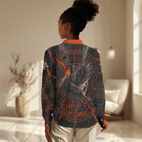 Bennu Women Casual Shirt Ancient Egyptian Lava Crack Texture, Phoenix Firebird and Reborn from Chaos - Wonder Print Shop