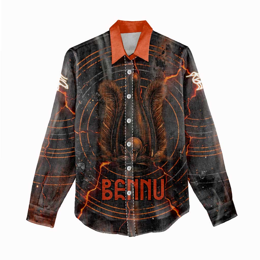 Bennu Women Casual Shirt Ancient Egyptian Lava Crack Texture, Phoenix Firebird and Reborn from Chaos - Wonder Print Shop