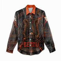 Bennu Women Casual Shirt Ancient Egyptian Lava Crack Texture, Phoenix Firebird and Reborn from Chaos - Wonder Print Shop