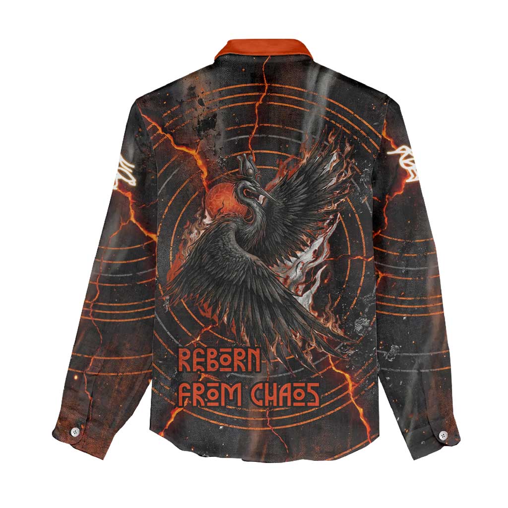 Bennu Women Casual Shirt Ancient Egyptian Lava Crack Texture, Phoenix Firebird and Reborn from Chaos - Wonder Print Shop