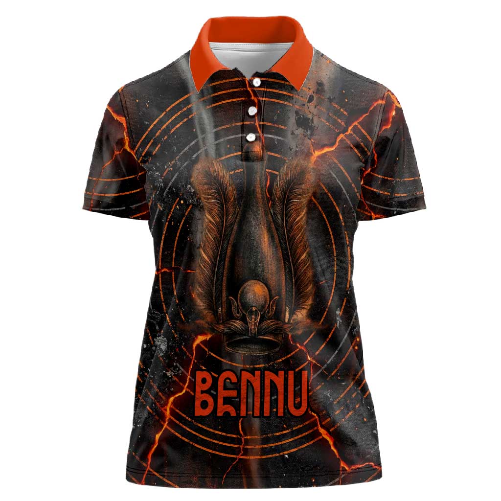 Bennu Women Polo Shirt Ancient Egyptian Lava Crack Texture, Phoenix Firebird and Reborn from Chaos - Wonder Print Shop