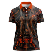 Bennu Women Polo Shirt Ancient Egyptian Lava Crack Texture, Phoenix Firebird and Reborn from Chaos - Wonder Print Shop