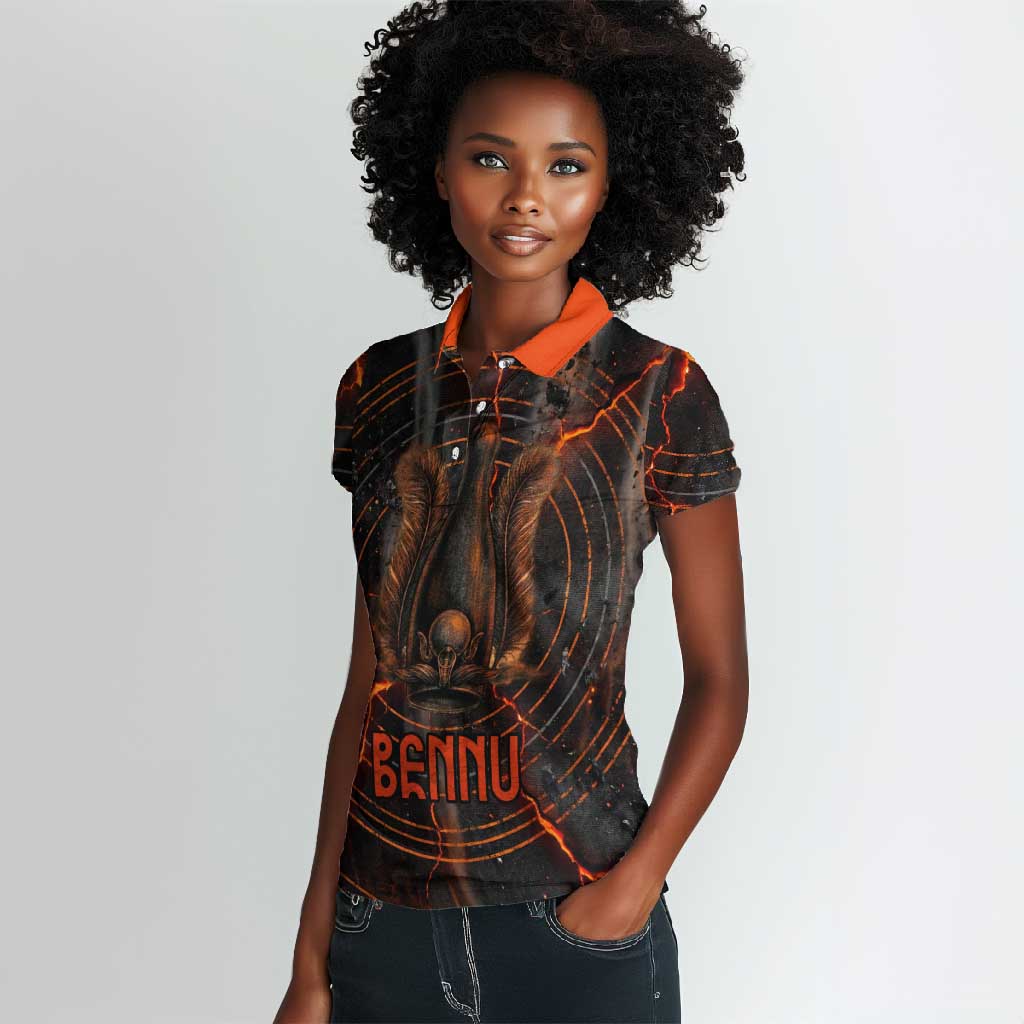 Bennu Women Polo Shirt Ancient Egyptian Lava Crack Texture, Phoenix Firebird and Reborn from Chaos - Wonder Print Shop