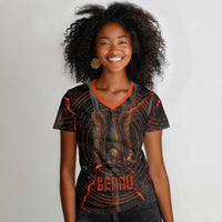 Bennu Women V-Neck T-Shirt Ancient Egyptian Lava Crack Texture, Phoenix Firebird and Reborn from Chaos - Wonder Print Shop