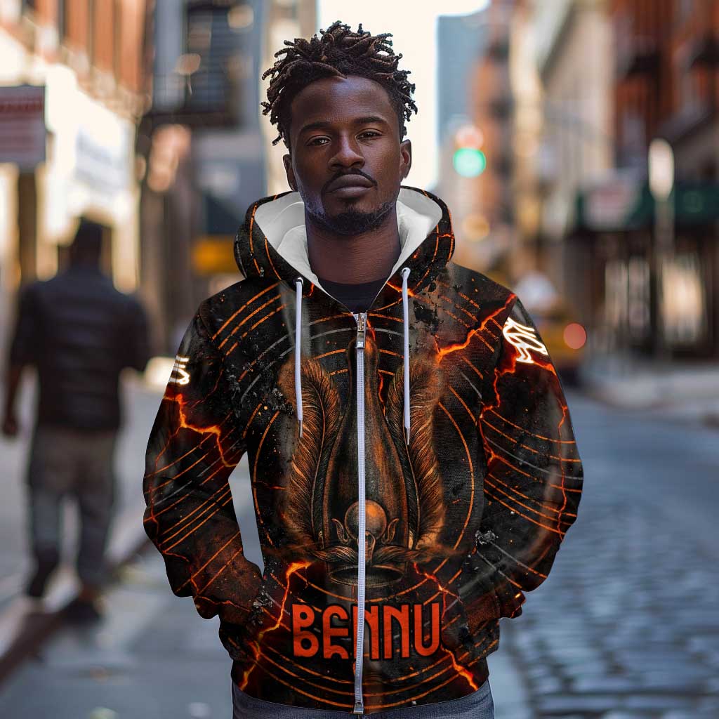 Bennu Zip Hoodie Ancient Egyptian Lava Crack Texture, Phoenix Firebird and Reborn from Chaos - Wonder Print Shop