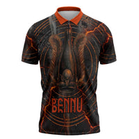 Bennu Zipper Polo Shirt Ancient Egyptian Lava Crack Texture, Phoenix Firebird and Reborn from Chaos - Wonder Print Shop