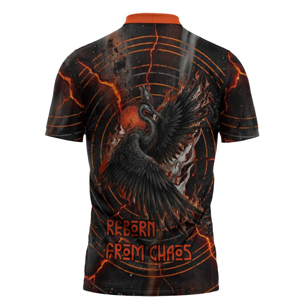 Bennu Zipper Polo Shirt Ancient Egyptian Lava Crack Texture, Phoenix Firebird and Reborn from Chaos - Wonder Print Shop