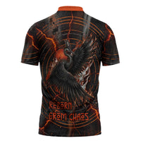 Bennu Zipper Polo Shirt Ancient Egyptian Lava Crack Texture, Phoenix Firebird and Reborn from Chaos - Wonder Print Shop