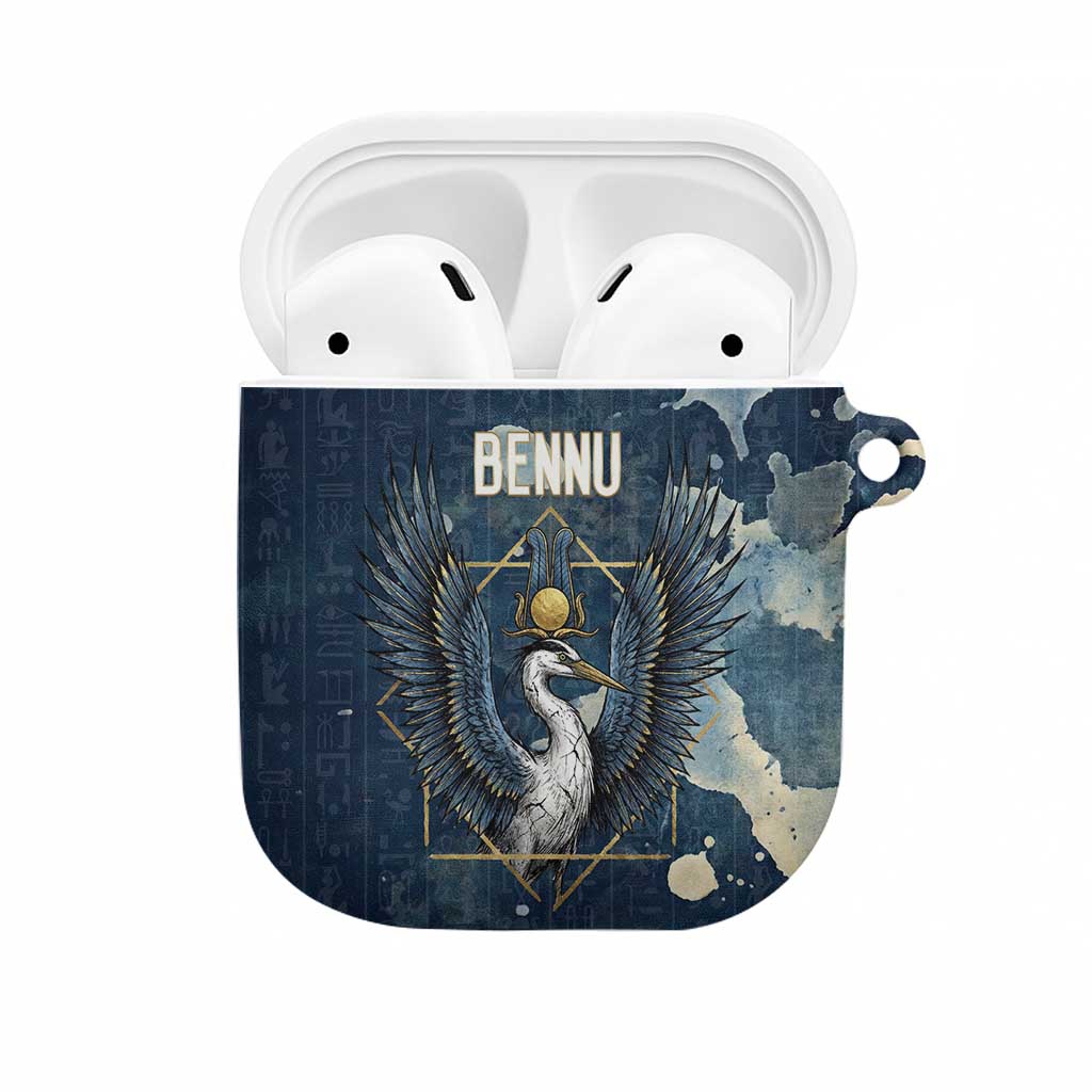 Bennu Ancient Egyptian AirPods Case with Deep Blue Ink Wash, Winged Bennu Bird and Soul of Ra - Wonder Print Shop