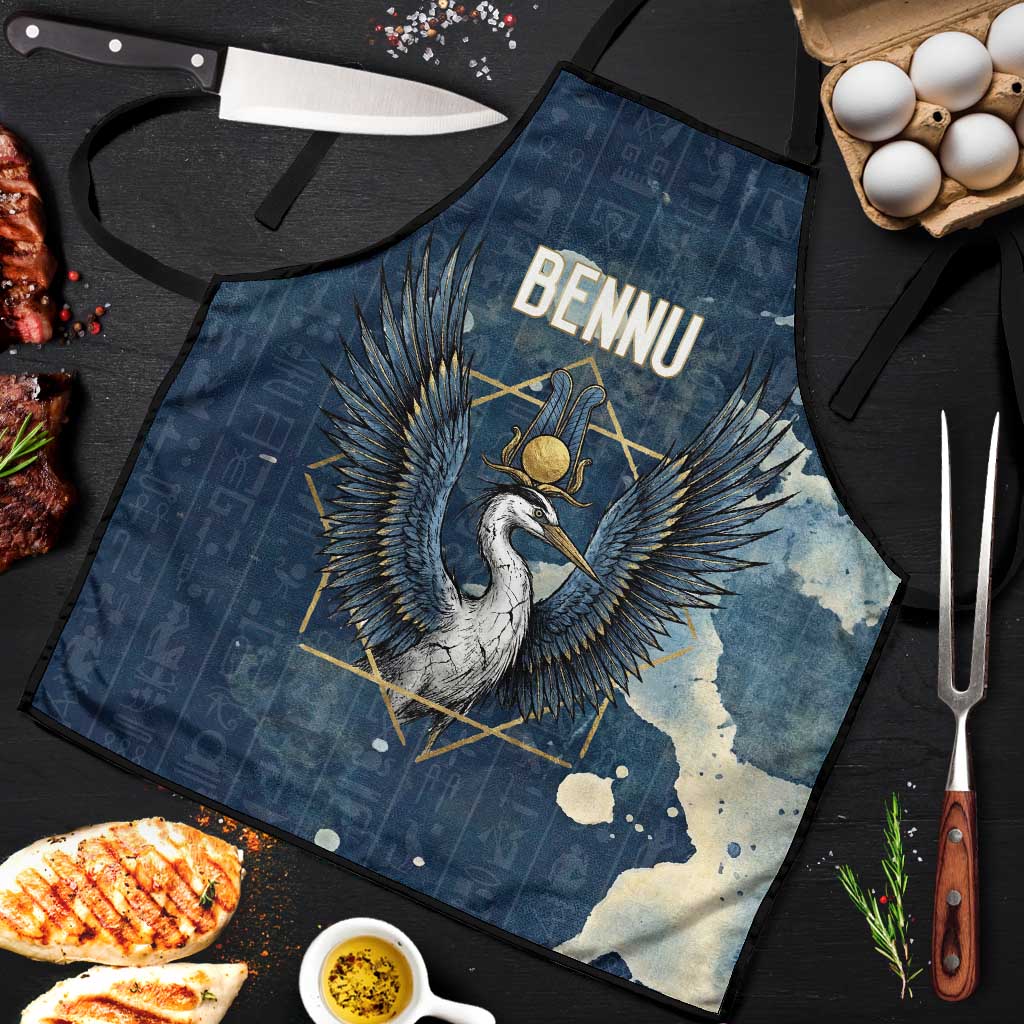 Bennu Ancient Egyptian Apron with Deep Blue Ink Wash, Winged Bennu Bird and Soul of Ra - Wonder Print Shop