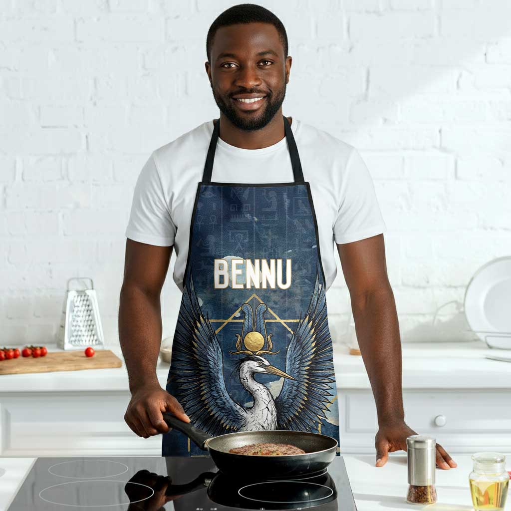 Bennu Ancient Egyptian Apron with Deep Blue Ink Wash, Winged Bennu Bird and Soul of Ra - Wonder Print Shop