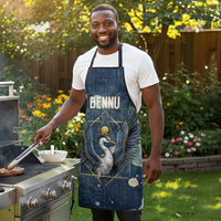 Bennu Ancient Egyptian Apron with Deep Blue Ink Wash, Winged Bennu Bird and Soul of Ra - Wonder Print Shop