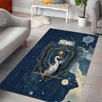 Bennu Ancient Egyptian Area Rug with Deep Blue Ink Wash, Winged Bennu Bird and Soul of Ra - Wonder Print Shop
