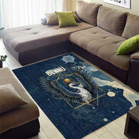 Bennu Ancient Egyptian Area Rug with Deep Blue Ink Wash, Winged Bennu Bird and Soul of Ra - Wonder Print Shop