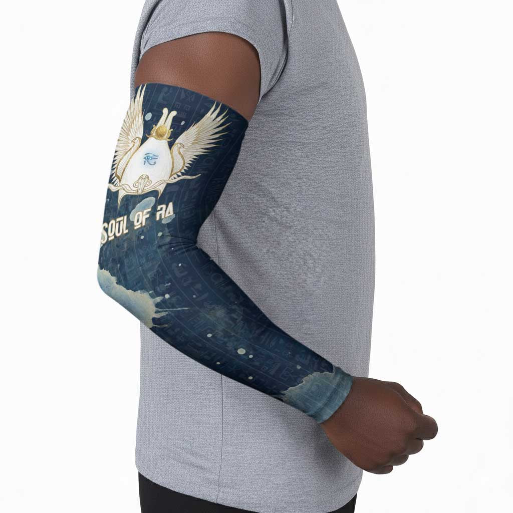 Bennu Ancient Egyptian Arm Sleeves with Deep Blue Ink Wash, Winged Bennu Bird and Soul of Ra - Wonder Print Shop