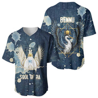 Bennu Ancient Egyptian Baseball Jersey with Deep Blue Ink Wash, Winged Bennu Bird and Soul of Ra - Wonder Print Shop