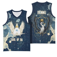 Bennu Ancient Egyptian Basketball Jersey with Deep Blue Ink Wash, Winged Bennu Bird and Soul of Ra - Wonder Print Shop