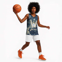 Bennu Ancient Egyptian Basketball Jersey with Deep Blue Ink Wash, Winged Bennu Bird and Soul of Ra - Wonder Print Shop