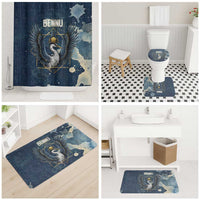 Bennu Ancient Egyptian Bathroom Set with Deep Blue Ink Wash, Winged Bennu Bird and Soul of Ra - Wonder Print Shop