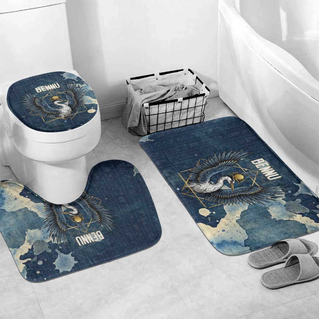 Bennu Ancient Egyptian Bathroom Set with Deep Blue Ink Wash, Winged Bennu Bird and Soul of Ra - Wonder Print Shop