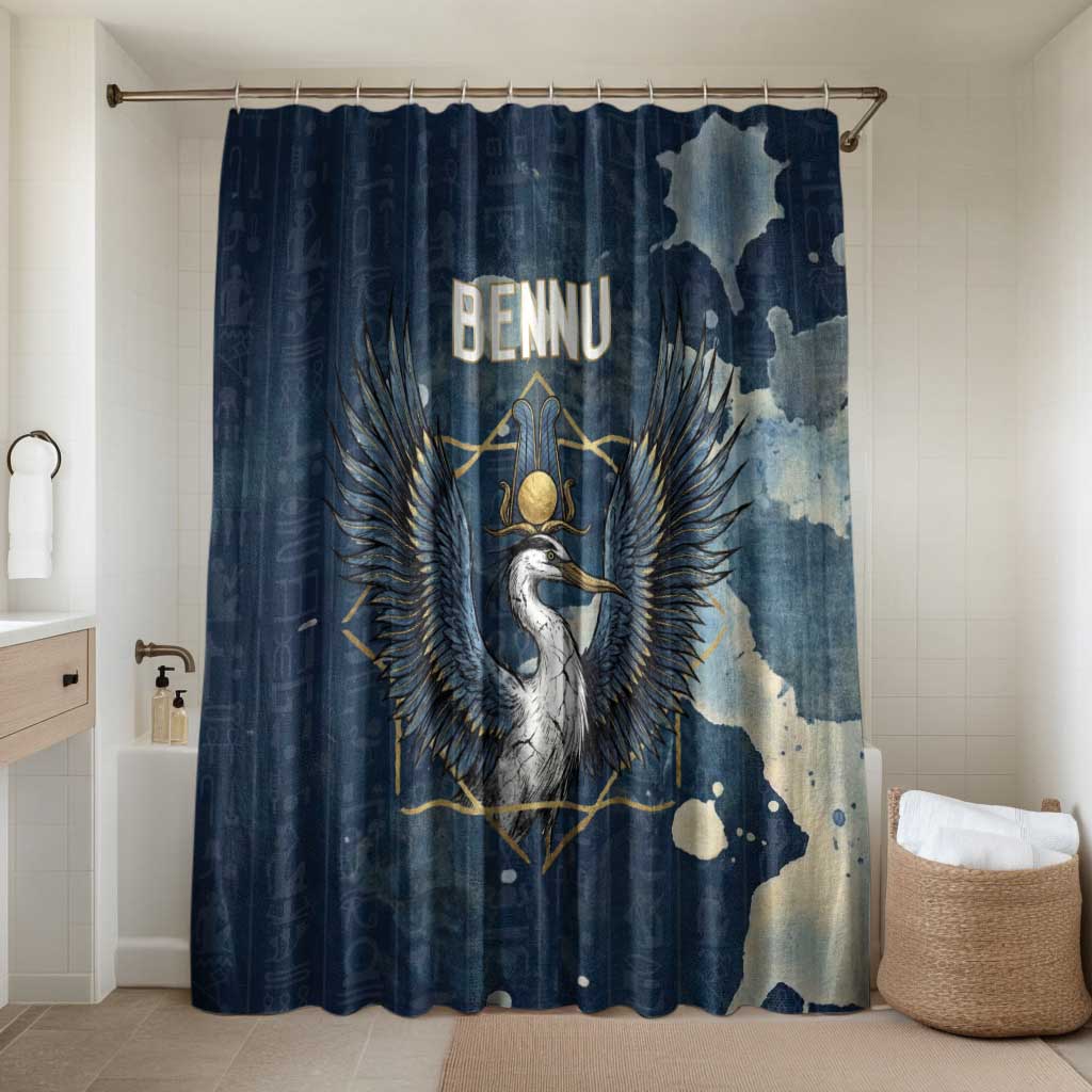 Bennu Ancient Egyptian Bathroom Set with Deep Blue Ink Wash, Winged Bennu Bird and Soul of Ra - Wonder Print Shop